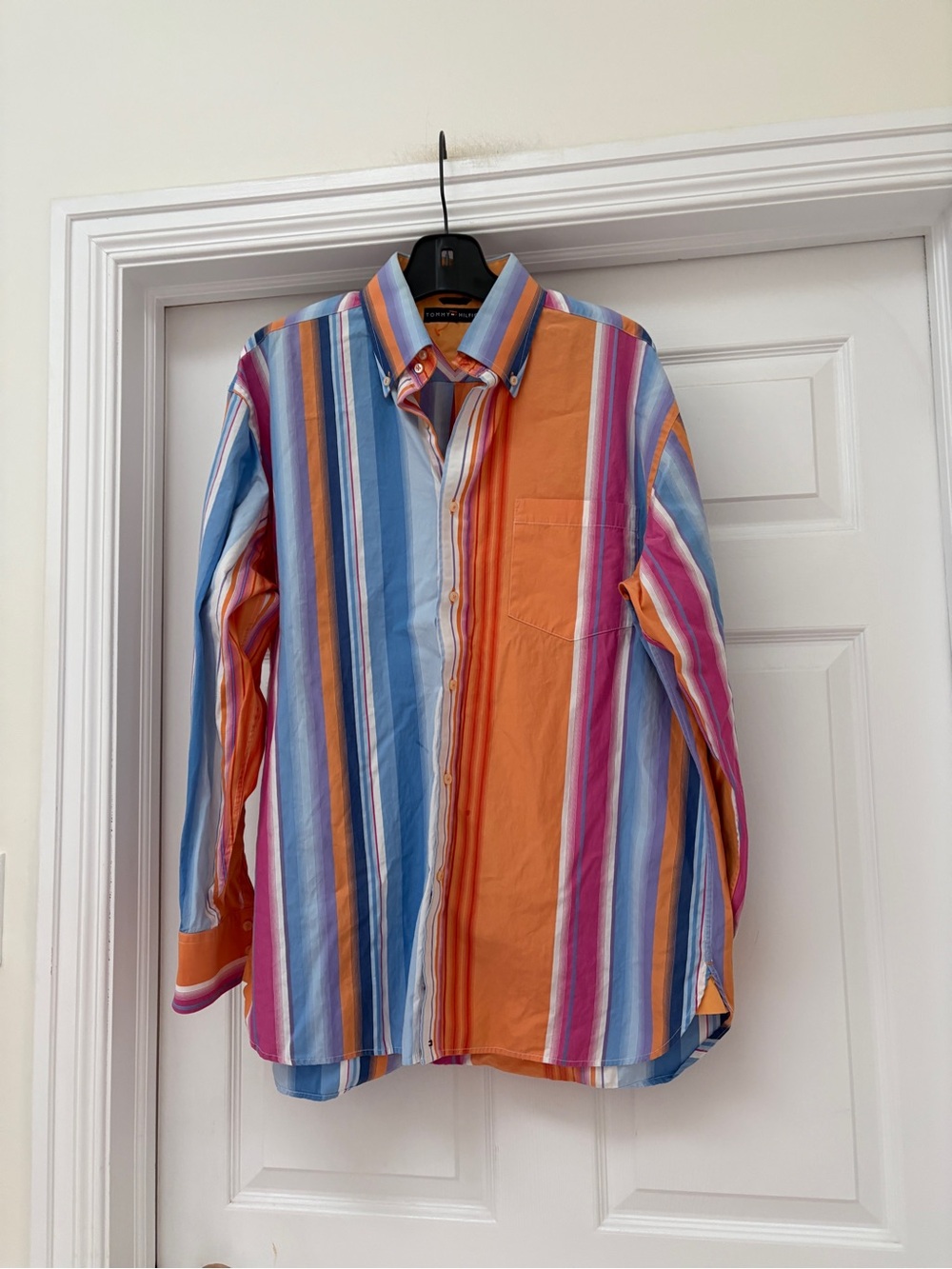 Tommy Hilfiger Men's Multicolor Striped Button-Down Shirt - Orange & Blue